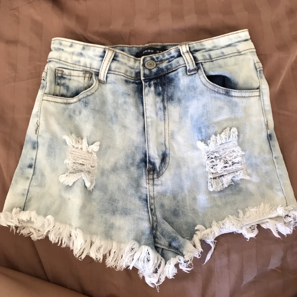 High rise distressed shorts